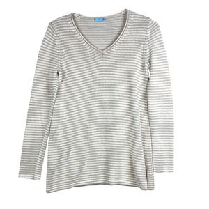 JMcLaughlin Sweater S Striped V Neck Long Sleeve Sweater Knit Top Shirt Size S